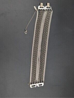 Vintage Monet Silver Tone Multi Strand Chain Cuff Bracelet Double Clasp 7.25"
